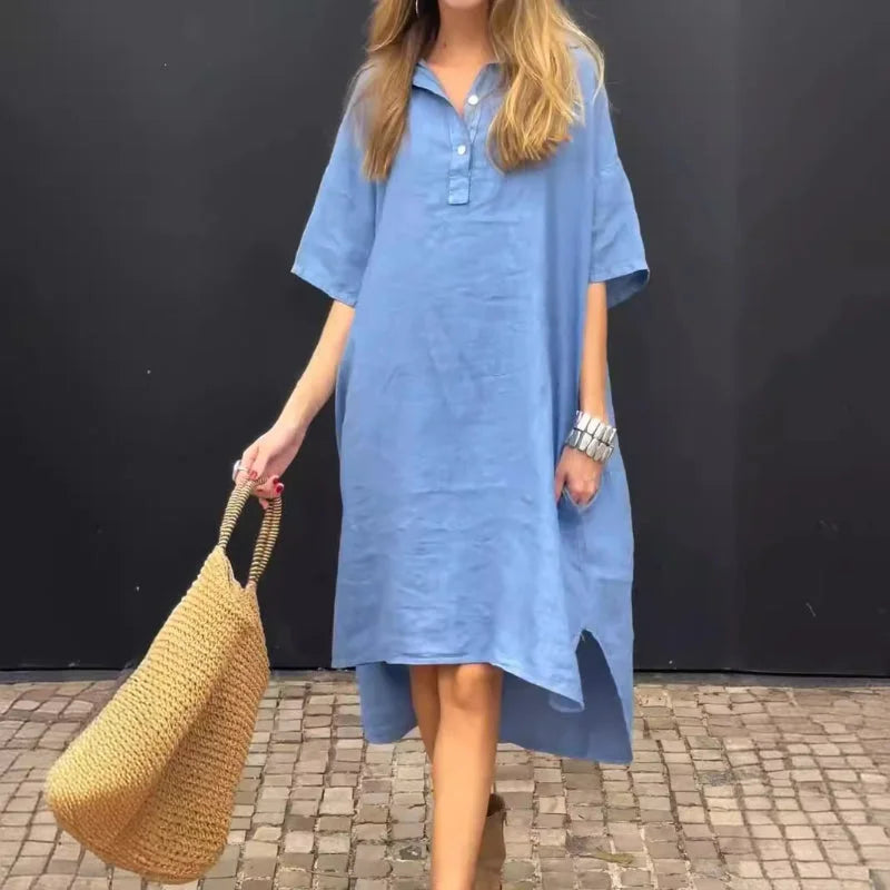 Zena | Luftiges Midikleid aus Leinen mit Kaskadensaum