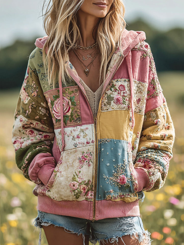 Florina | Kapuzenjacke mit Blumen- und Karomuster