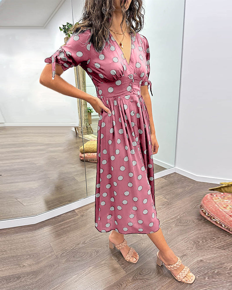 Caliste | Stilvolles Kleid mit Polka-Dots und tiefem V-Ausschnitt