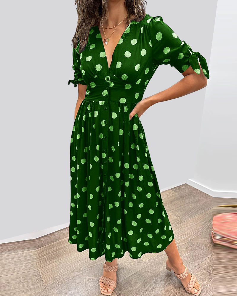 Caliste | Stilvolles Kleid mit Polka-Dots und tiefem V-Ausschnitt