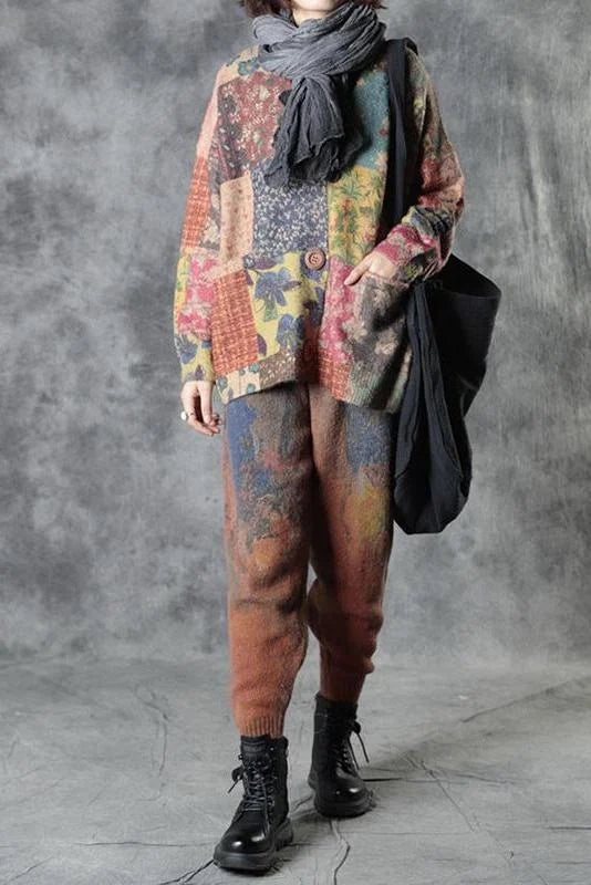 Marieth | Bunter Boho-Strickpullover mit Blumenmuster