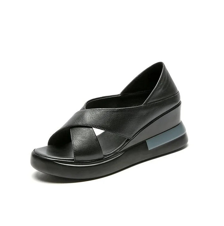 Geshia | Modernistische Plateausandalen aus Leder mit breiten Riemen