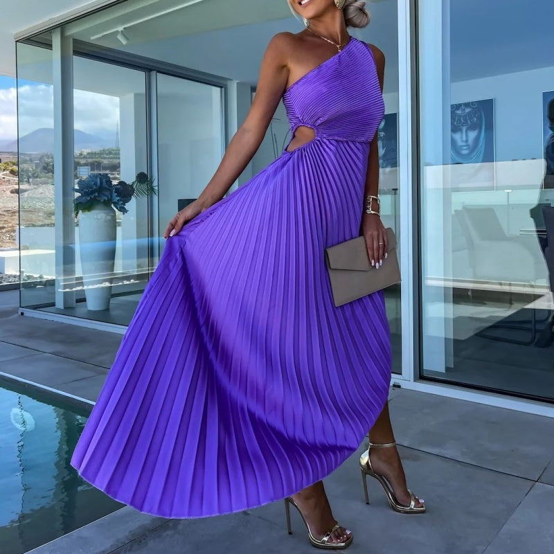 Irma | Stilvolles Einschultriges Maxikleid mit plissiertem Saum