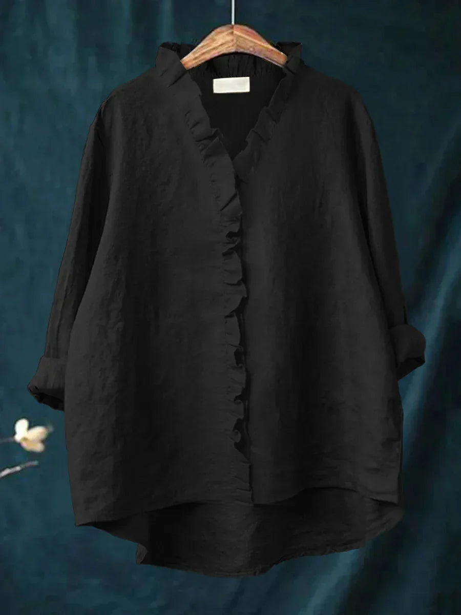 Zanel | Lose Bluse mit V-Ausschnitt und Rüsche