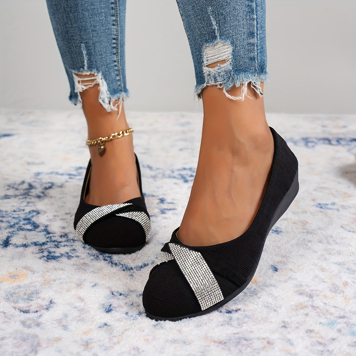 Elsia | Elegante Kristall-Bogen-Keilabsatz-Sandalen
