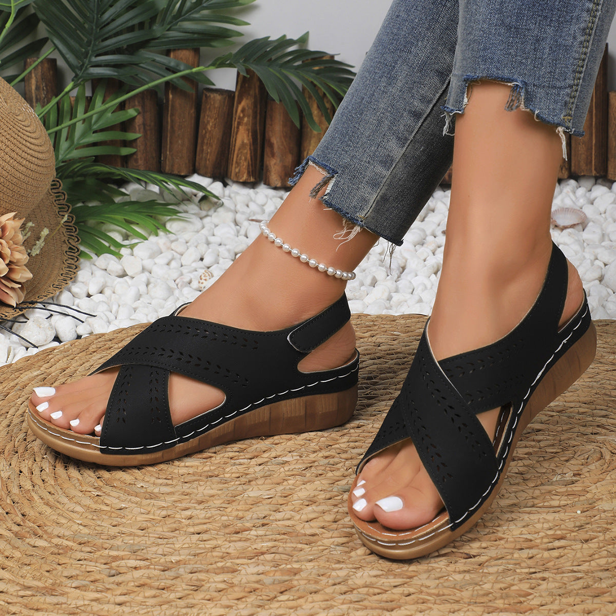 Verna | Orthopädische Ledersandalen mit Keilabsatz