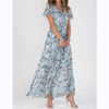 Tiera | Maxikleid mit geblümten Flatterärmeln aus Chiffon