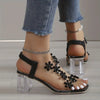 Rose | Damen Sandalen mit Blockabsatz und floralen Kristallen