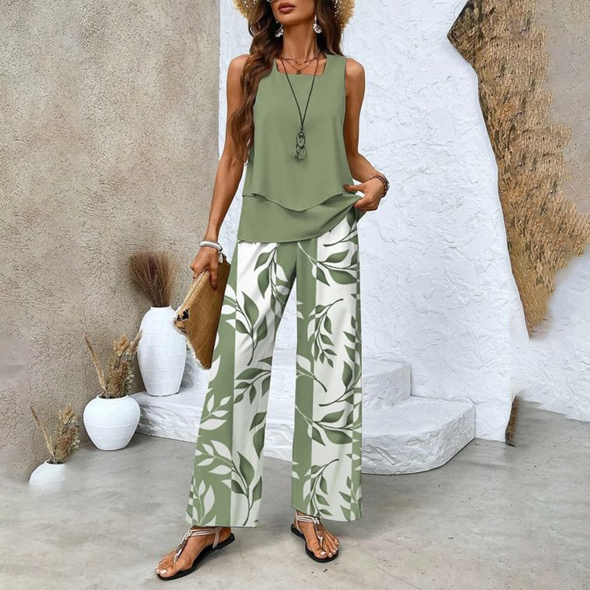 Ratchel | Modisches Damen-Set mit bedrucktem Top und passender Hose