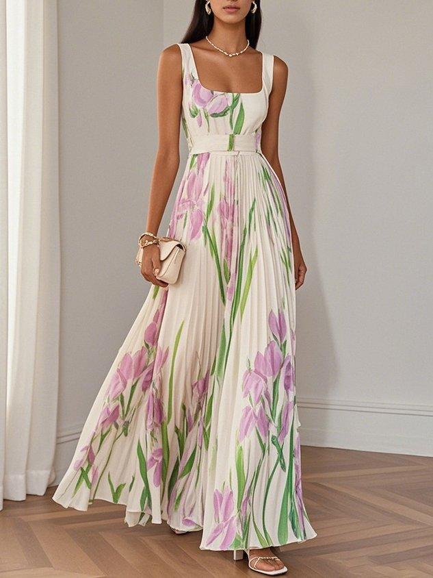 Wilma | Plissiertes Maxikleid mit Blumenmuster