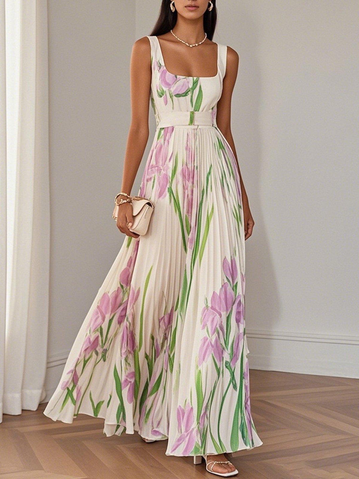 Wilma | Plissiertes Maxikleid mit Blumenmuster