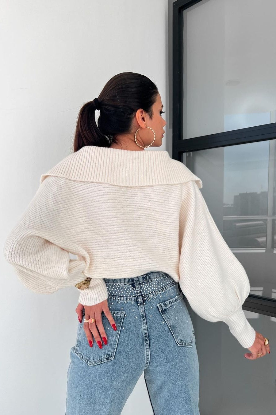 Clarybel | Kuscheliger Pullover mit offenem Kragen und Strukturstrick