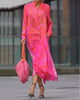 Kia | Langarmkleid mit Schlitz und Leo-Print