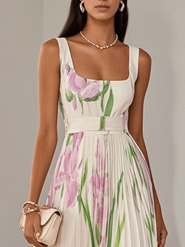 Wilma | Plissiertes Maxikleid mit Blumenmuster