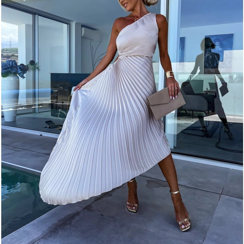 Irma | Stilvolles Einschultriges Maxikleid mit plissiertem Saum