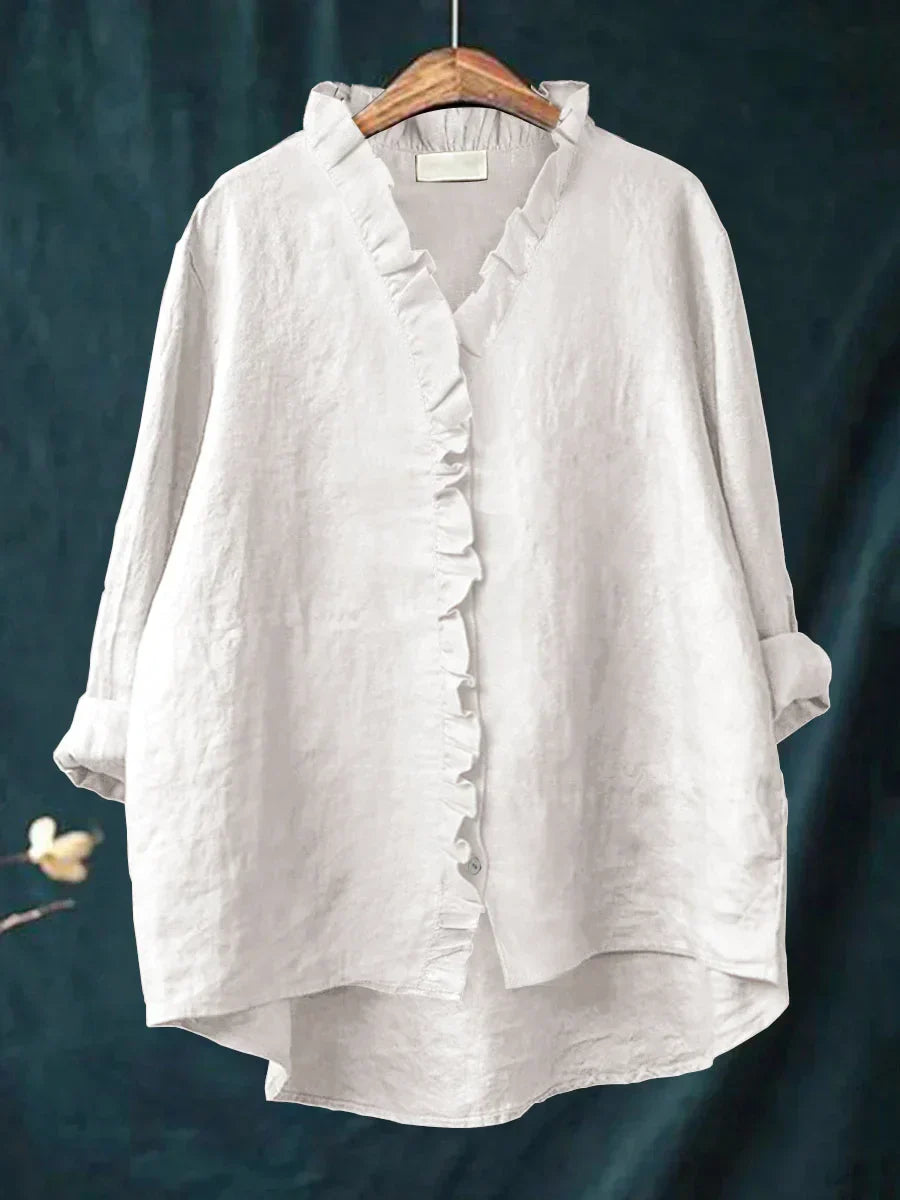 Zanel | Lose Bluse mit V-Ausschnitt und Rüsche