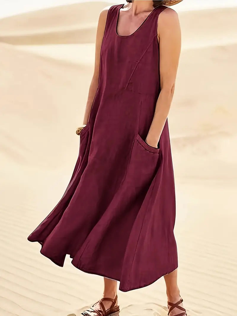 Yasmi | Locker geschnittenes ärmelloses Leinenkleid