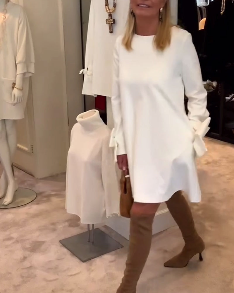 Penelope | Schickes Kleid für Damen mit Rundhalsausschnitt und Schleifenärmeln