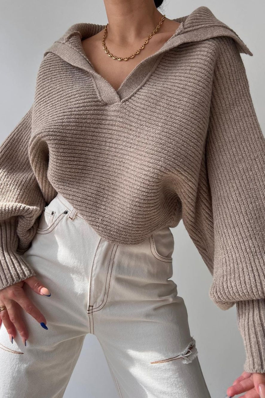 Clarybel | Kuscheliger Pullover mit offenem Kragen und Strukturstrick
