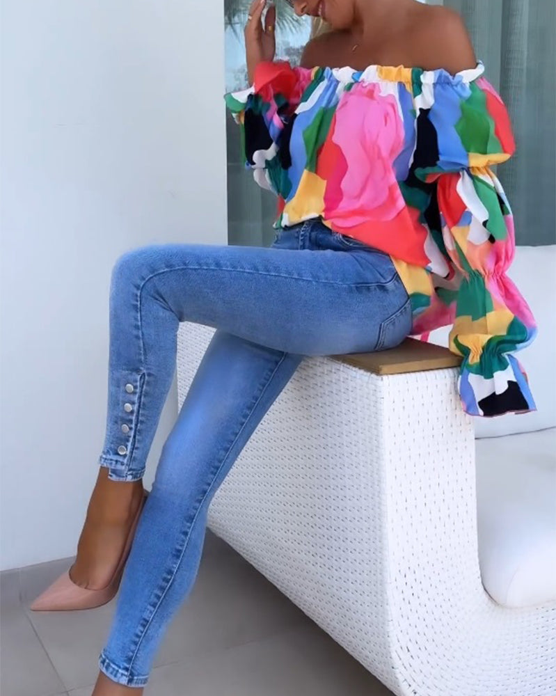 Lia | Bunt bedrucktes One-Shoulder-Freizeittop für Damen