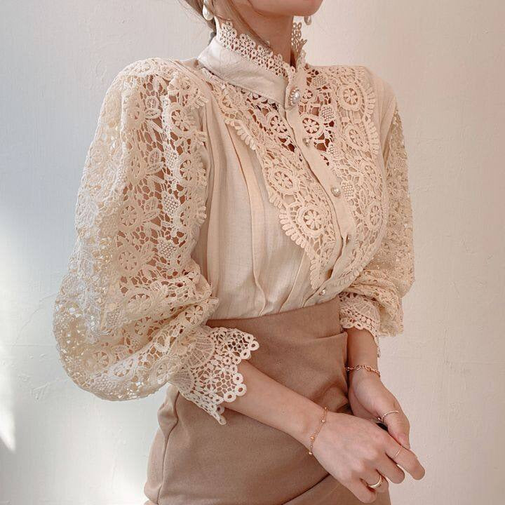 Cleah | Schickes langärmeliges Hemd im Retro-Stil mit Spitzen-Details