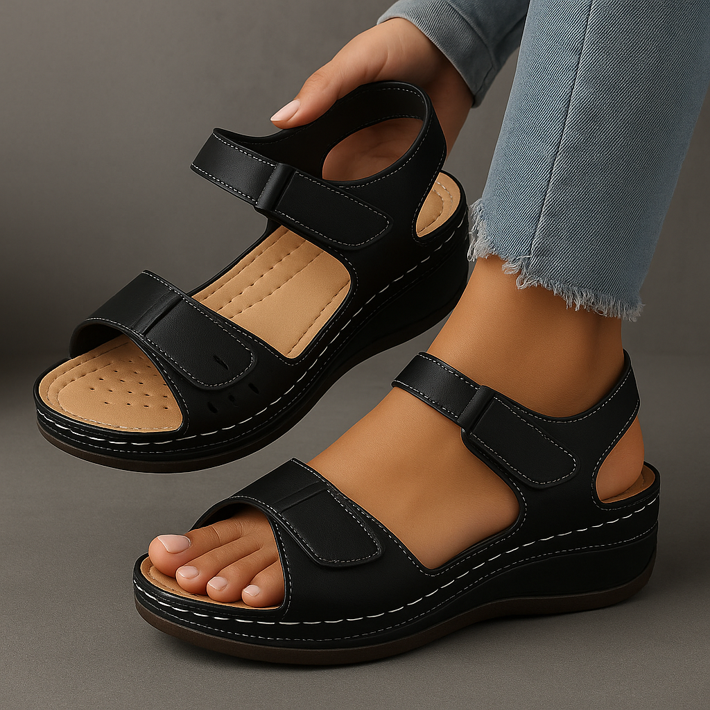 Sage | stilvolle orthopädische Sandalen mit komfortablem Keilabsatz