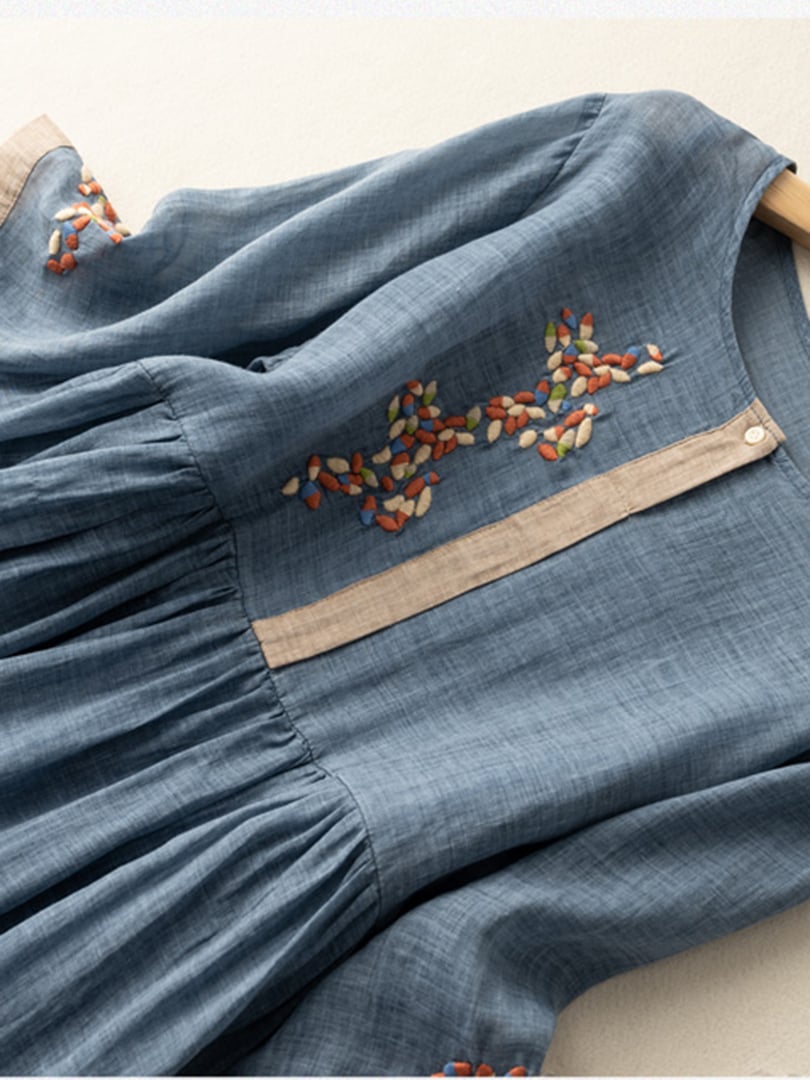 Ambere | Besticktes ethnisches Kleid aus Baumwolle und Leinen