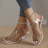 Rose | Damen Sandalen mit Blockabsatz und floralen Kristallen