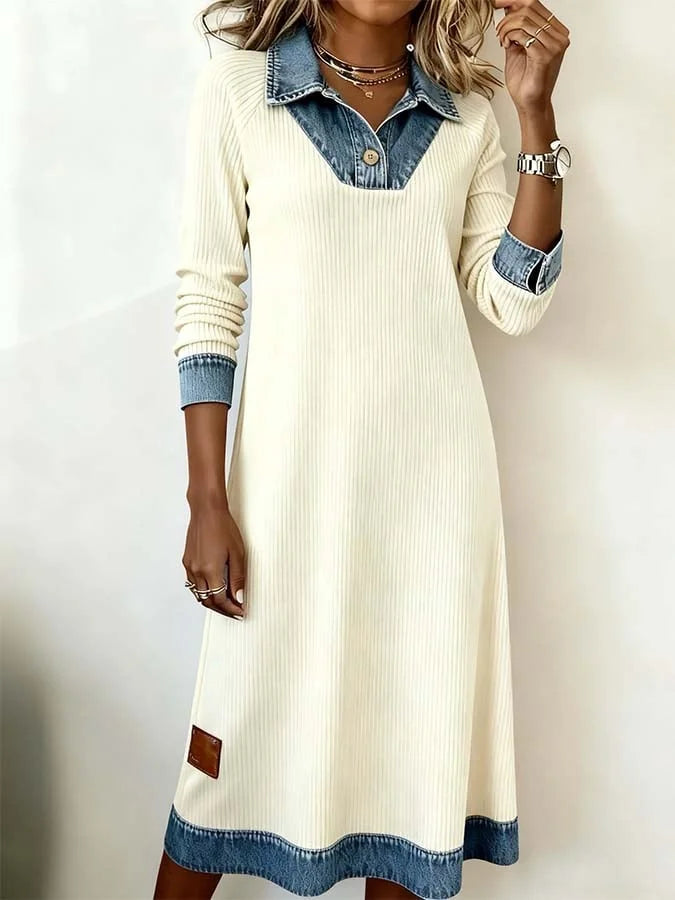 Karlia | Damenkleid im Patchwork-Stil aus Denim