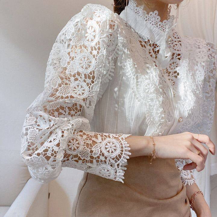 Cleah | Schickes langärmeliges Hemd im Retro-Stil mit Spitzen-Details