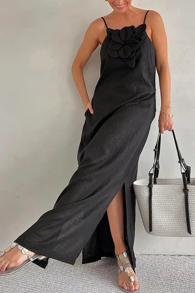 Qincy | Spaghetti-Träger Kleid mit 3D-Blume