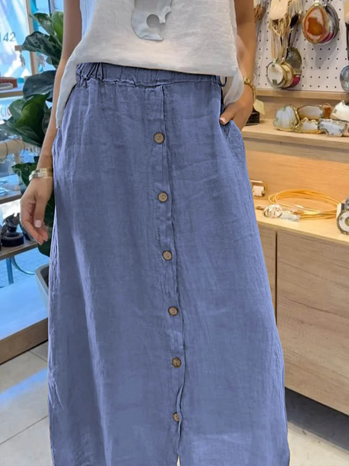 Estera | Midirock aus Leinen mit Knopfleiste und Taschen