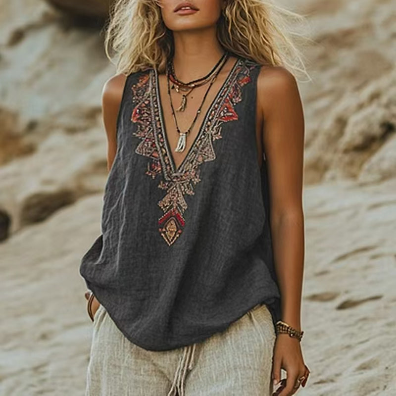 Kallie | feminines Vintage-Tank-Top mit ethnischen Mustern