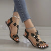 Rose | Damen Sandalen mit Blockabsatz und floralen Kristallen