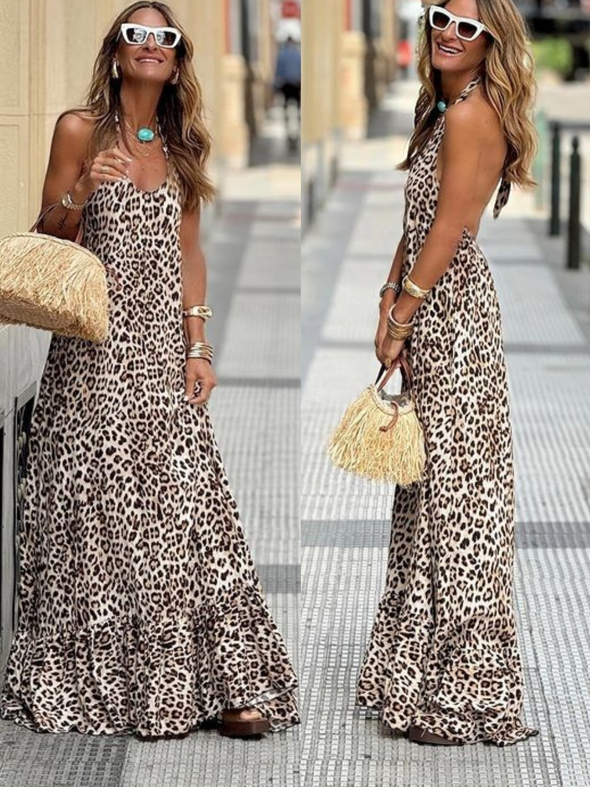 Micah | Verführerisches Panther-Print Maxikleid