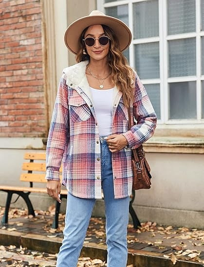 Grace™ | Plaid Jacke Langarm Schnalle Wolle mit Kapuze