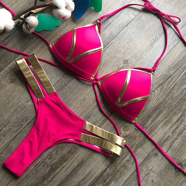 Dacy | Bikini-Badeanzug mit goldenen Stoffnähten