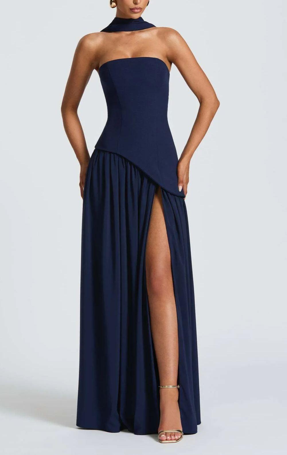 Amaris | stilvolles Maxikleid mit Schlitz und Schleifendetail