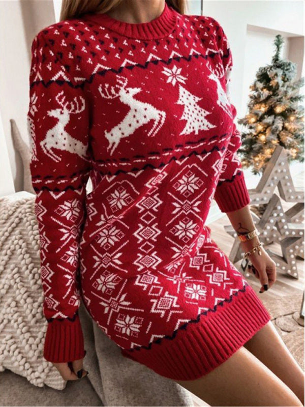 Elina™ - Enganliegendes Weihnachtskleid mit Jacquard-Muster - TOPS / DRESSES - Champlain-Farbe / S