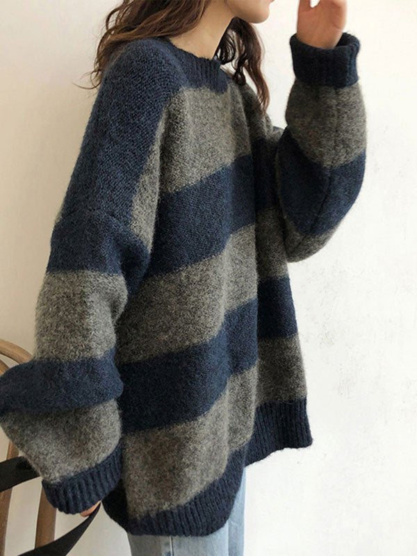 Cianora | Gestreifter Oversize-Strickpullover im Vintage-Stil