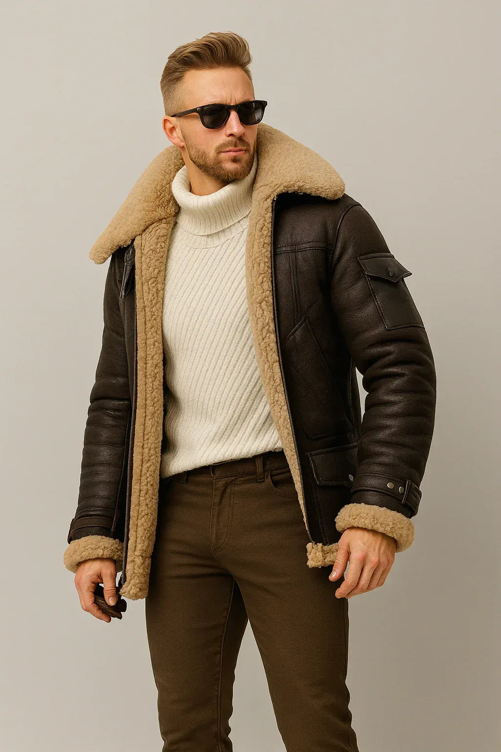 Edgar | Winter-Lederjacke mit Lammfellfutter