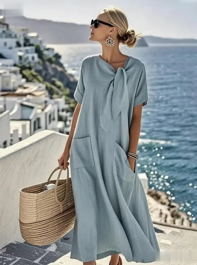 Brittany | bequemes Taschenkleid aus Baumwolle und Leinen für Damen