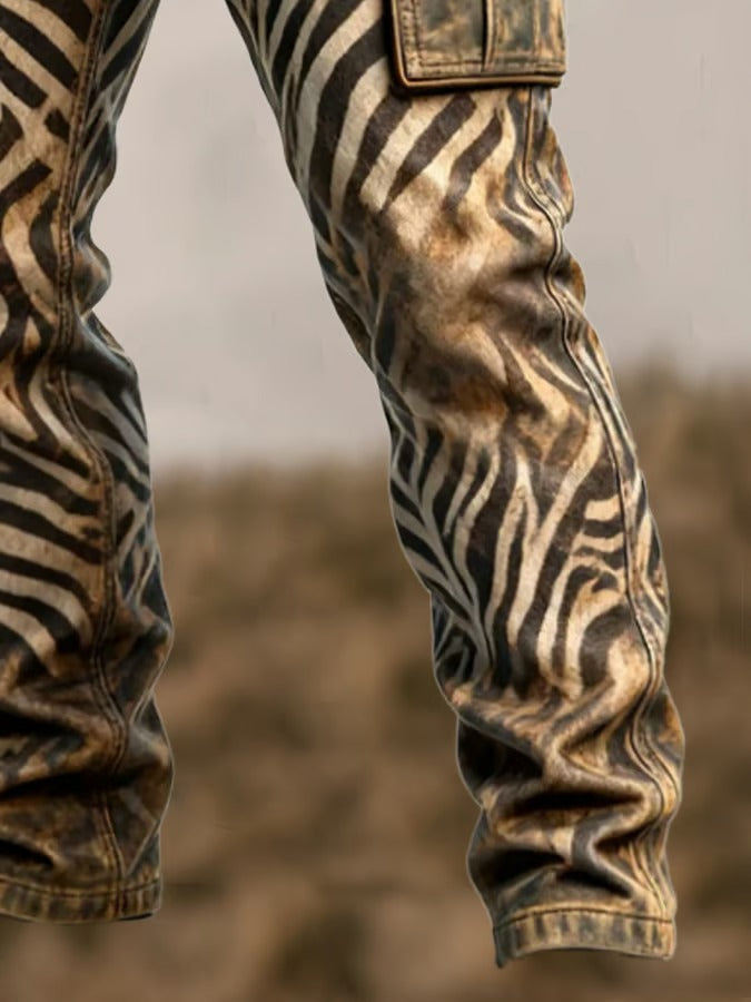 Junty | Vintage Herren-Arbeitshose im Zebra-Print
