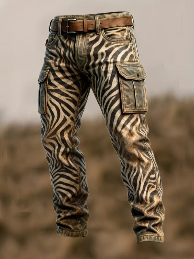 Junty | Vintage Herren-Arbeitshose im Zebra-Print