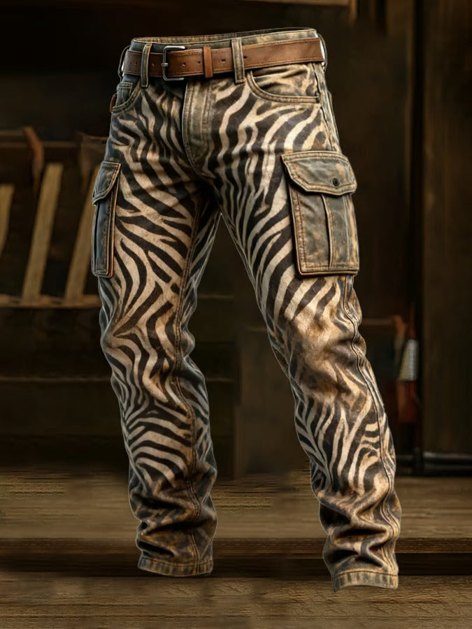 Junty | Vintage Herren-Arbeitshose im Zebra-Print