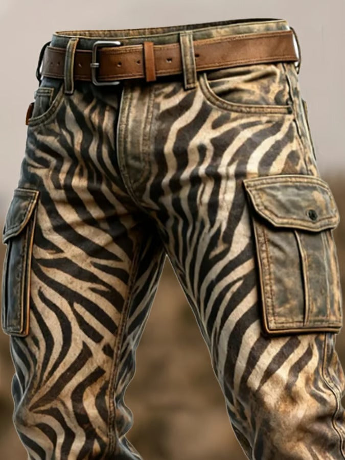 Junty | Vintage Herren-Arbeitshose im Zebra-Print