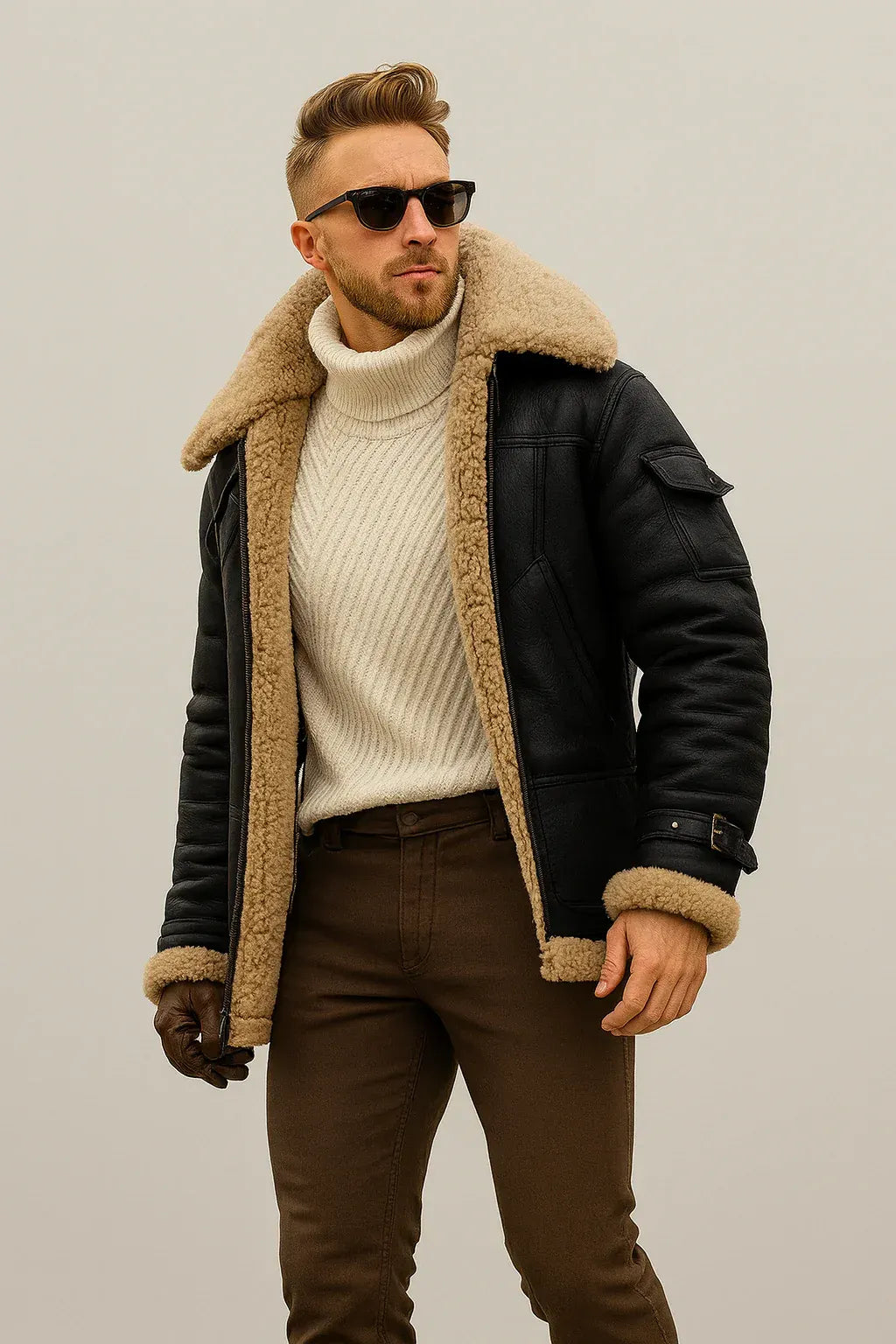 Edgar | Winter-Lederjacke mit Lammfellfutter