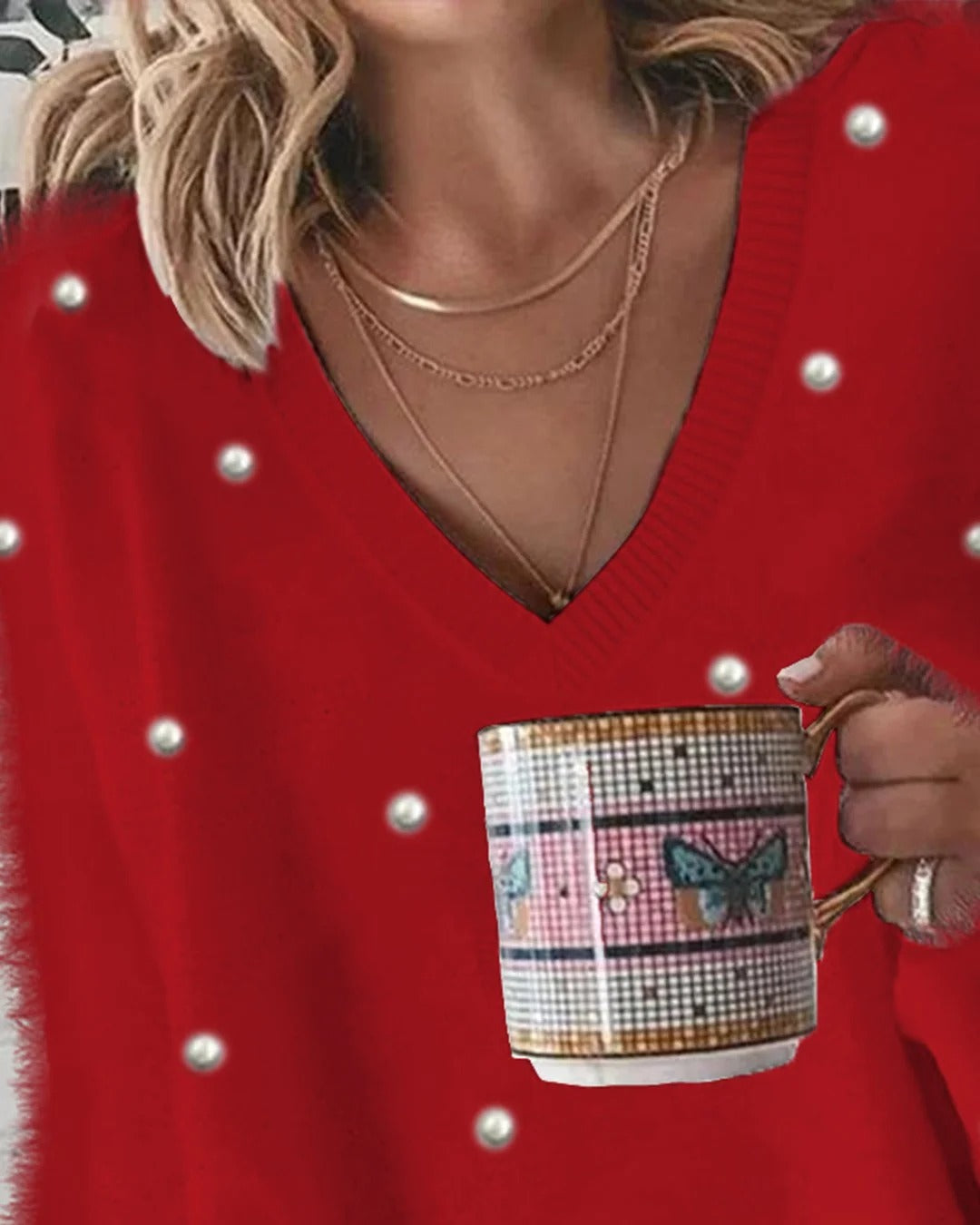 Averie | Perlenbesetzte V-Ausschnitt-Pullover