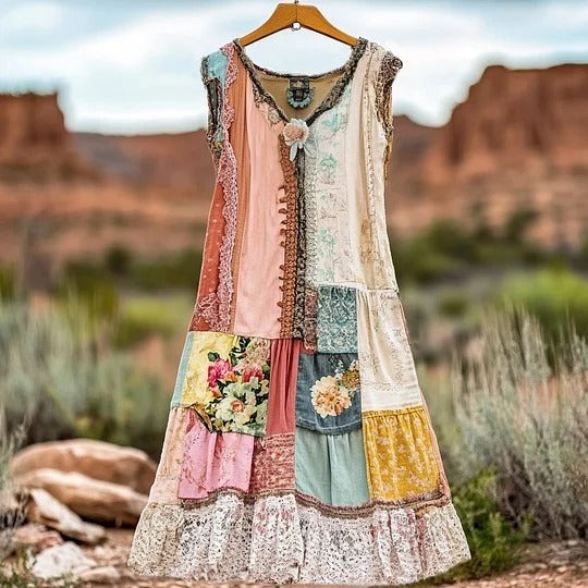 Letecia | Vintage Kleid mit Spitze und floralem Muster
