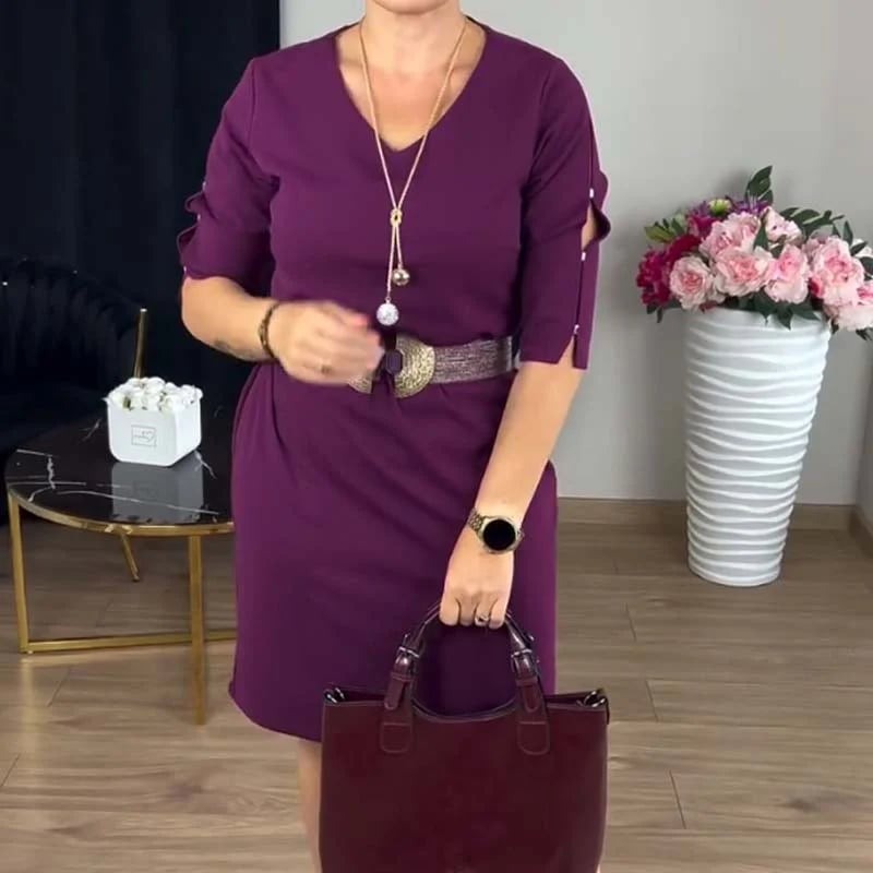 Nariel | Knielanges Kleid mit V-Ausschnitt